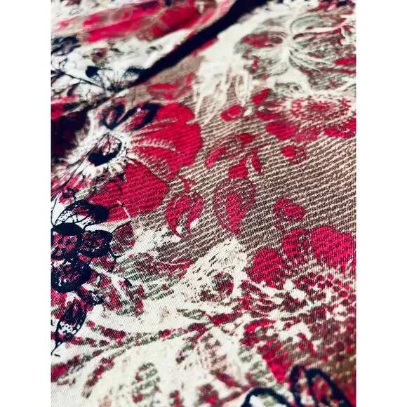 Vtg David Paul New York Red, Gold, &. Black Floral Cropped Pants Slacks Trousers